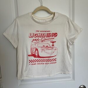 Disney White Kids Lightning McQueen Graphic Tee with Red Print